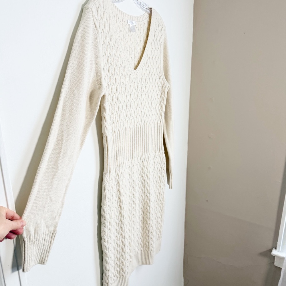 VENUS Cream Long Sleeve Cable Knit Dress with Ribbed Knit Cuffs/WaistBand/Hem - Picture 3 of 10